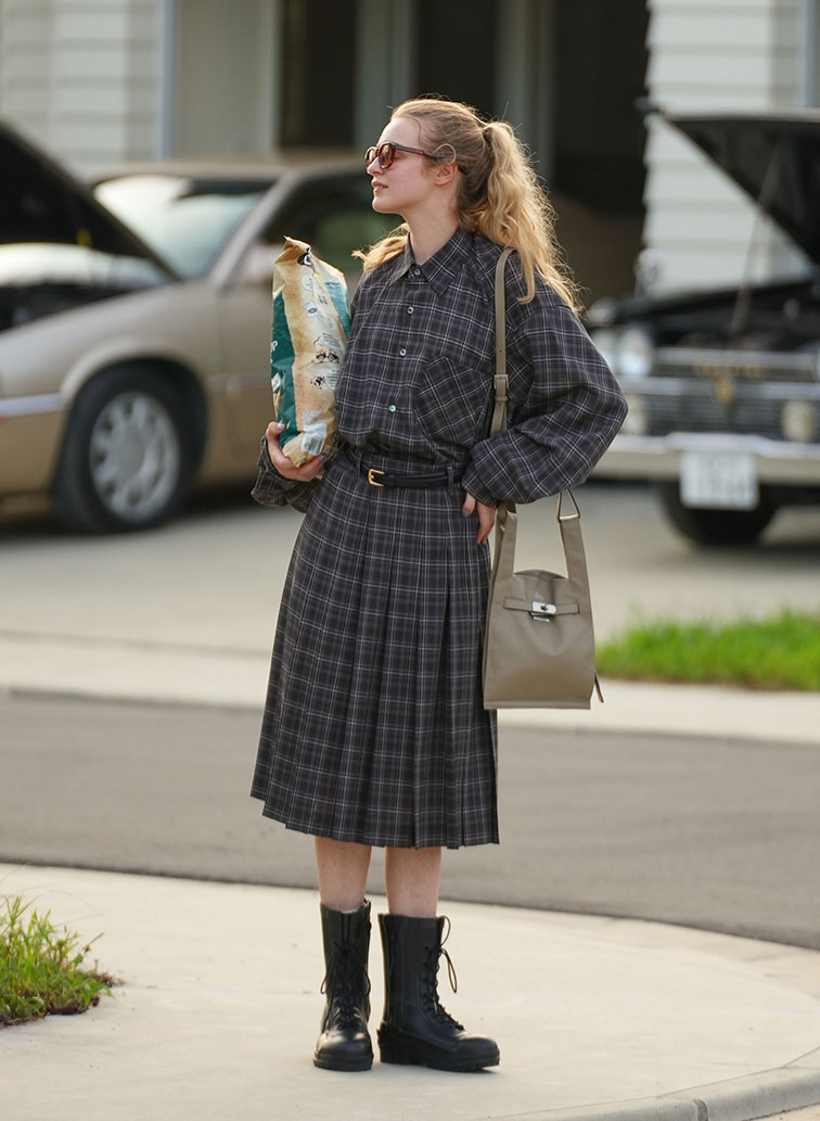 sheer wool check pleated skirt pants 詳細画像 Brown 8