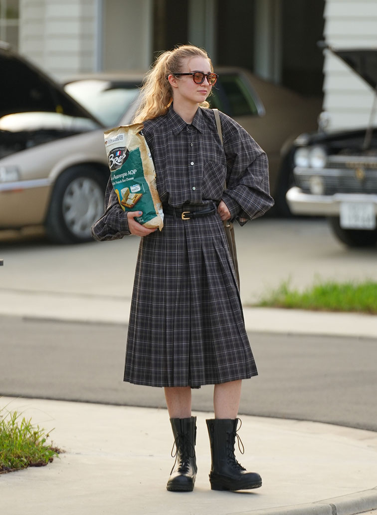 sheer wool check pleated skirt pants 詳細画像 Brown 9