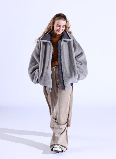 double-end fur× taffeta B-15 blouson 詳細画像 Gray 6