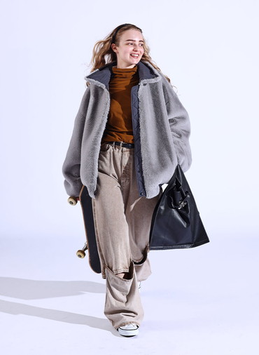 double-end fur× taffeta B-15 blouson 詳細画像 Gray 7