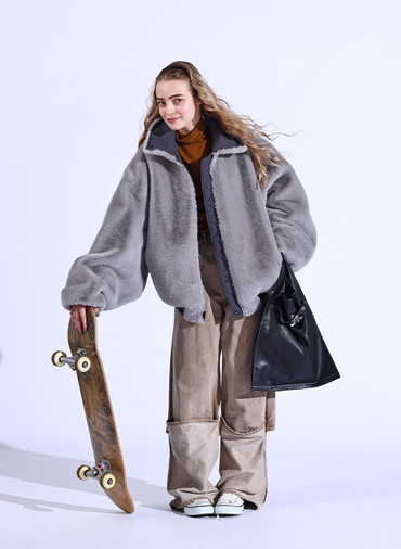 double-end fur× taffeta B-15 blouson 詳細画像 Gray 8