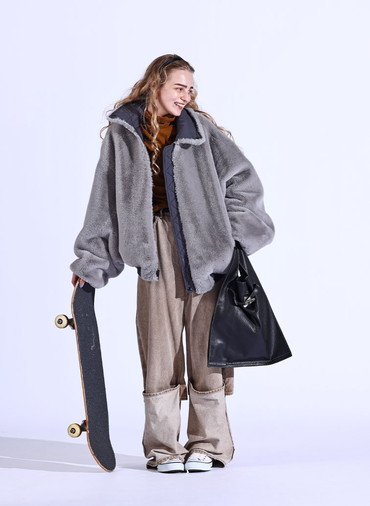 double-end fur× taffeta B-15 blouson 詳細画像 Gray 9