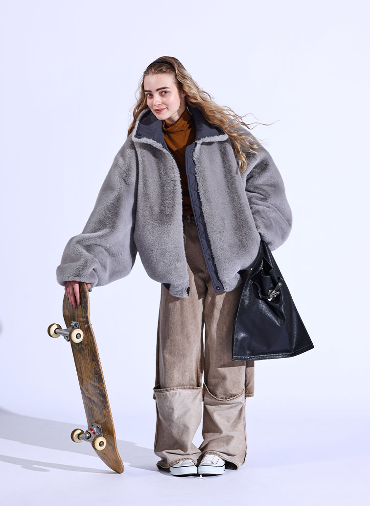 double-end fur× taffeta B-15 blouson 詳細画像 Gray 8