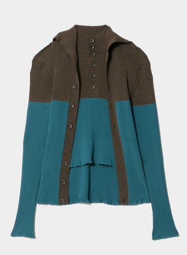 double-front woolrib knitted cardigan 詳細画像 Blue 2