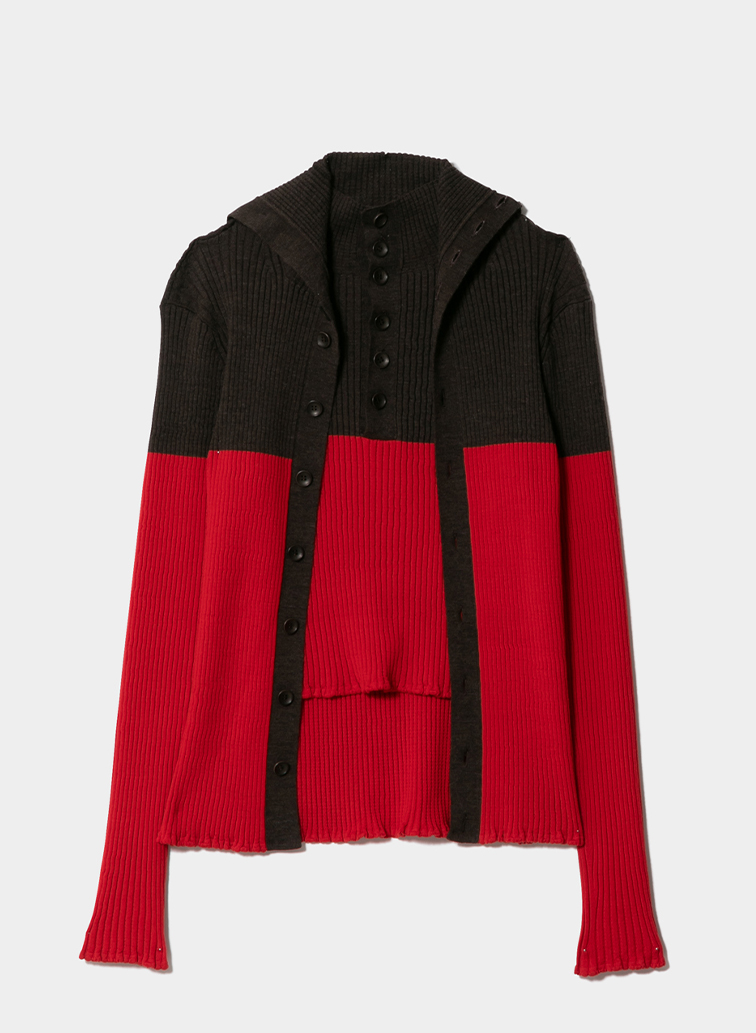 double-front woolrib knitted cardigan 詳細画像 Red 2