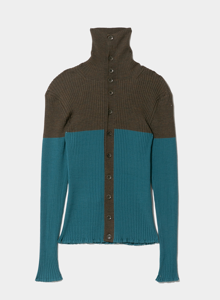 double-front woolrib knitted cardigan 詳細画像 Blue 1