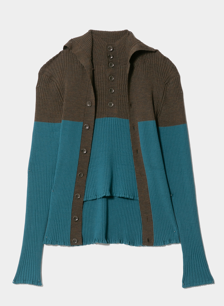 double-front woolrib knitted cardigan 詳細画像 Blue 2