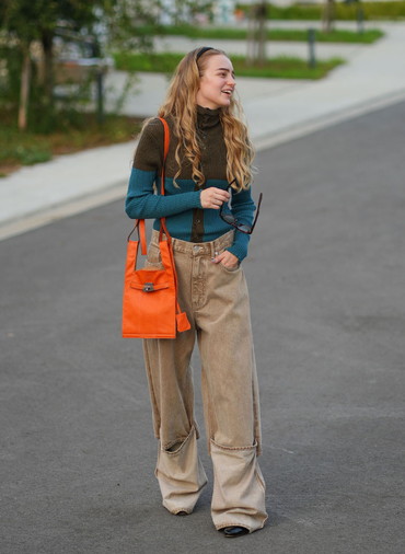 market shoulder bag in shrink leather 詳細画像 Orange 3