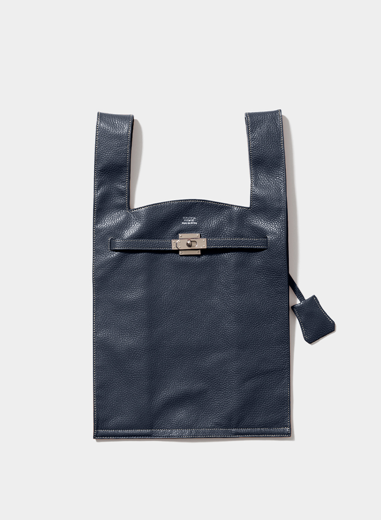 large market bag in shrink leather 詳細画像 Navy 1