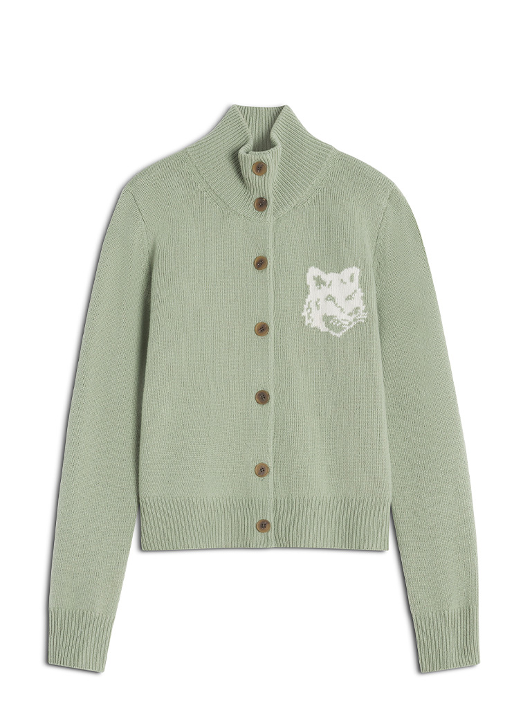 FOX HEAD INTARSIA MERINO HIGH NECK CARDIGAN 詳細画像 Green 1