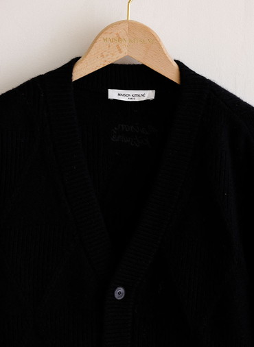 TEXTURED WOOL ARGYLE CARDIGAN 詳細画像 Black 3