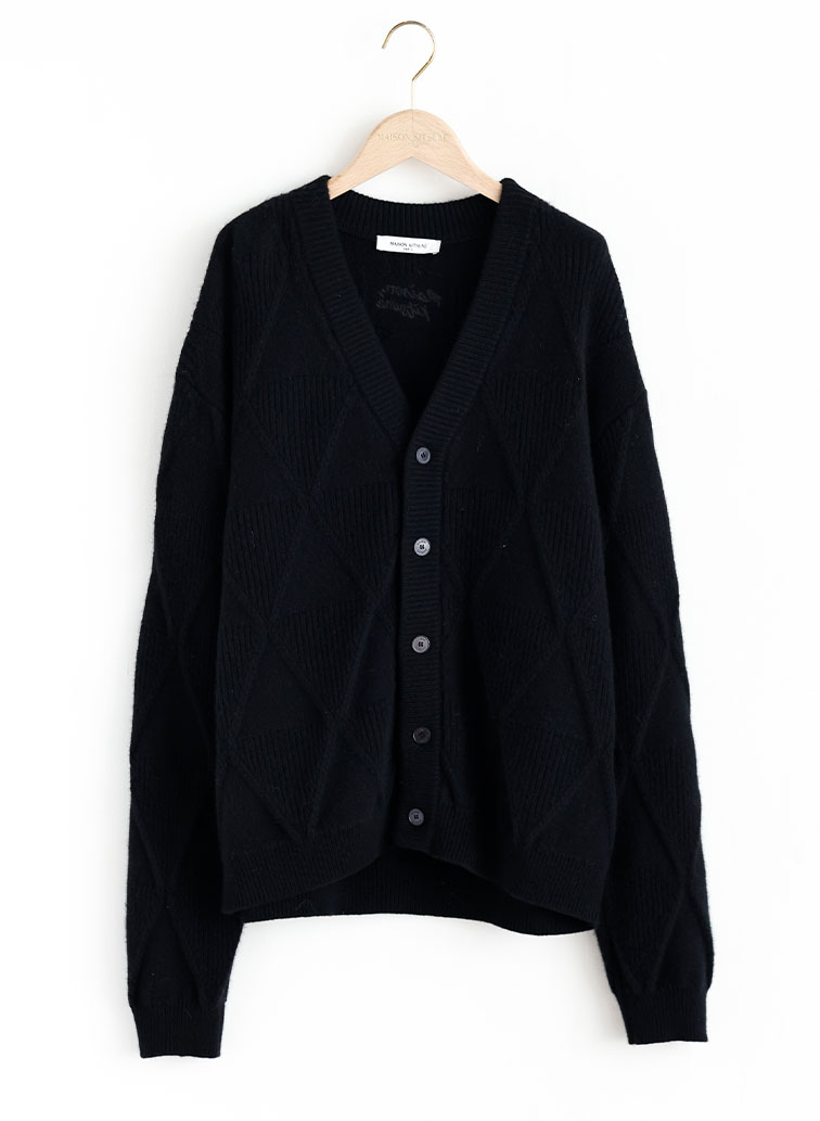 TEXTURED WOOL ARGYLE CARDIGAN 詳細画像 Black 1