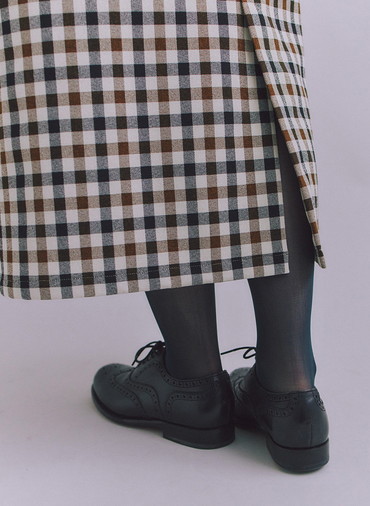 【ウォッシャブル】Woolish Block Check 切替スカート 詳細画像 Black 6