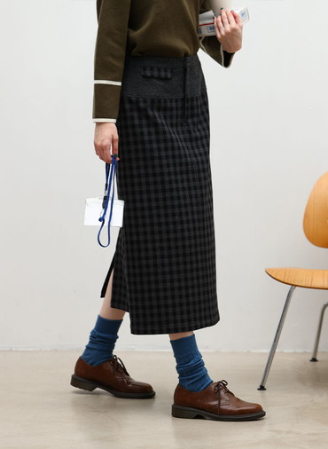 【ウォッシャブル】Woolish Block Check 切替スカート 詳細画像 Black 2