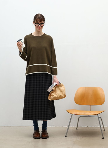 【ウォッシャブル】Woolish Block Check 切替スカート 詳細画像 Black 6