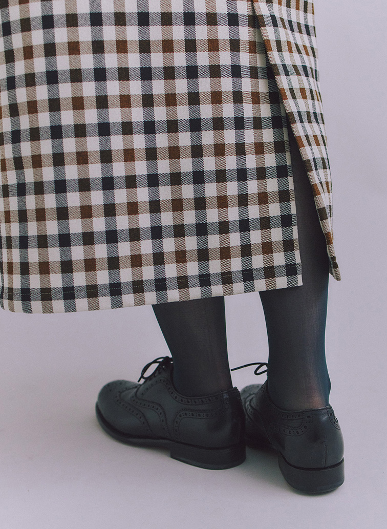 【ウォッシャブル】Woolish Block Check 切替スカート 詳細画像 Black 6
