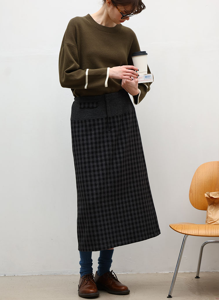 【ウォッシャブル】Woolish Block Check 切替スカート 詳細画像 Black 3