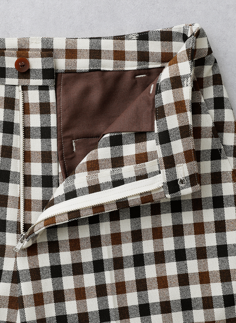 【ウォッシャブル】Woolish Block Check ダブルテーパードパンツ 詳細画像 Black 6