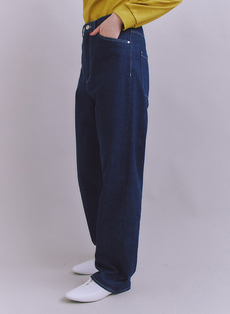 Organic Cotton Denim ジャストウエストパンツ 詳細画像 Navy 2