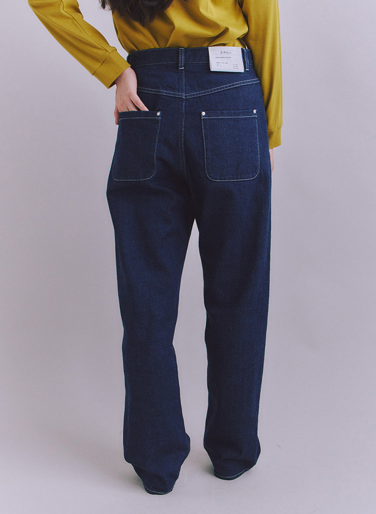 Organic Cotton Denim ジャストウエストパンツ 詳細画像 Navy 3