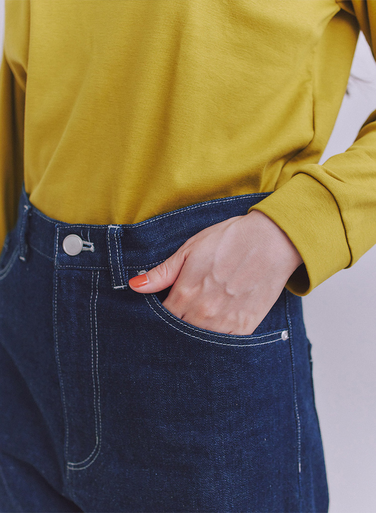 Organic Cotton Denim ジャストウエストパンツ 詳細画像 Navy 4