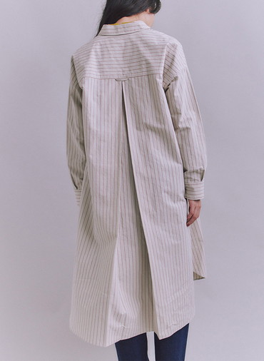 Cotton Linen Double Stripe ポケットロングシャツドレス 詳細画像 Gray Beige 4