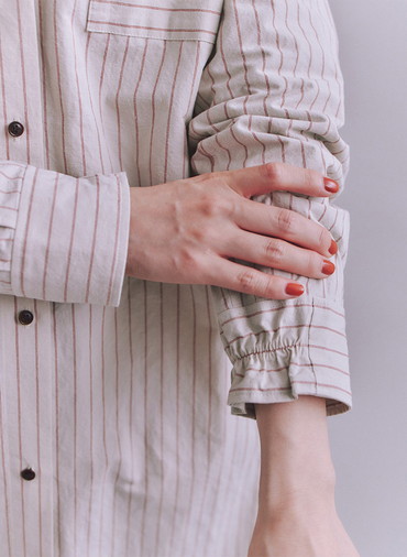 Cotton Linen Double Stripe ポケットロングシャツドレス 詳細画像 Gray Beige 7