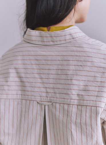 Cotton Linen Double Stripe ポケットロングシャツドレス 詳細画像 Gray Beige 8