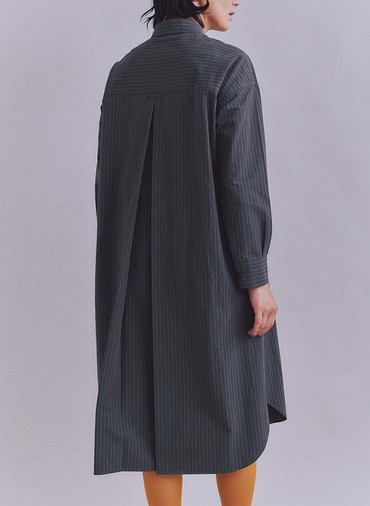 Cotton Linen Pin Stripe ポケットロングシャツドレス 詳細画像 Dark Gray 3