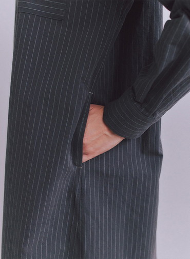 Cotton Linen Pin Stripe ポケットロングシャツドレス 詳細画像 Dark Gray 5