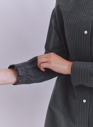 Cotton Linen Pin Stripe ポケットロングシャツドレス 詳細画像 Dark Gray 6
