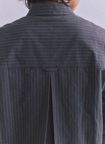 Cotton Linen Pin Stripe ポケットロングシャツドレス 詳細画像 Dark Gray 7