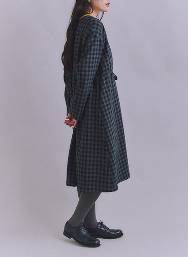 【ウォッシャブル】Woolish Block Check リボンドロストドレス 詳細画像 Black 4