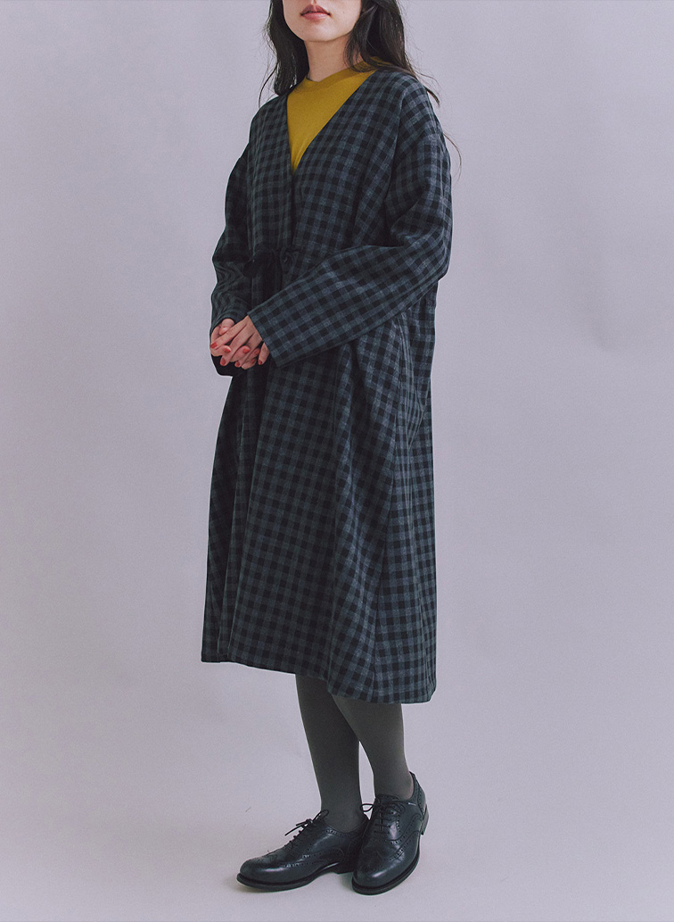 【ウォッシャブル】Woolish Block Check リボンドロストドレス 詳細画像 Black 1
