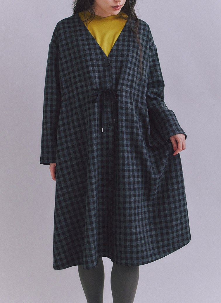 【ウォッシャブル】Woolish Block Check リボンドロストドレス 詳細画像 Black 2