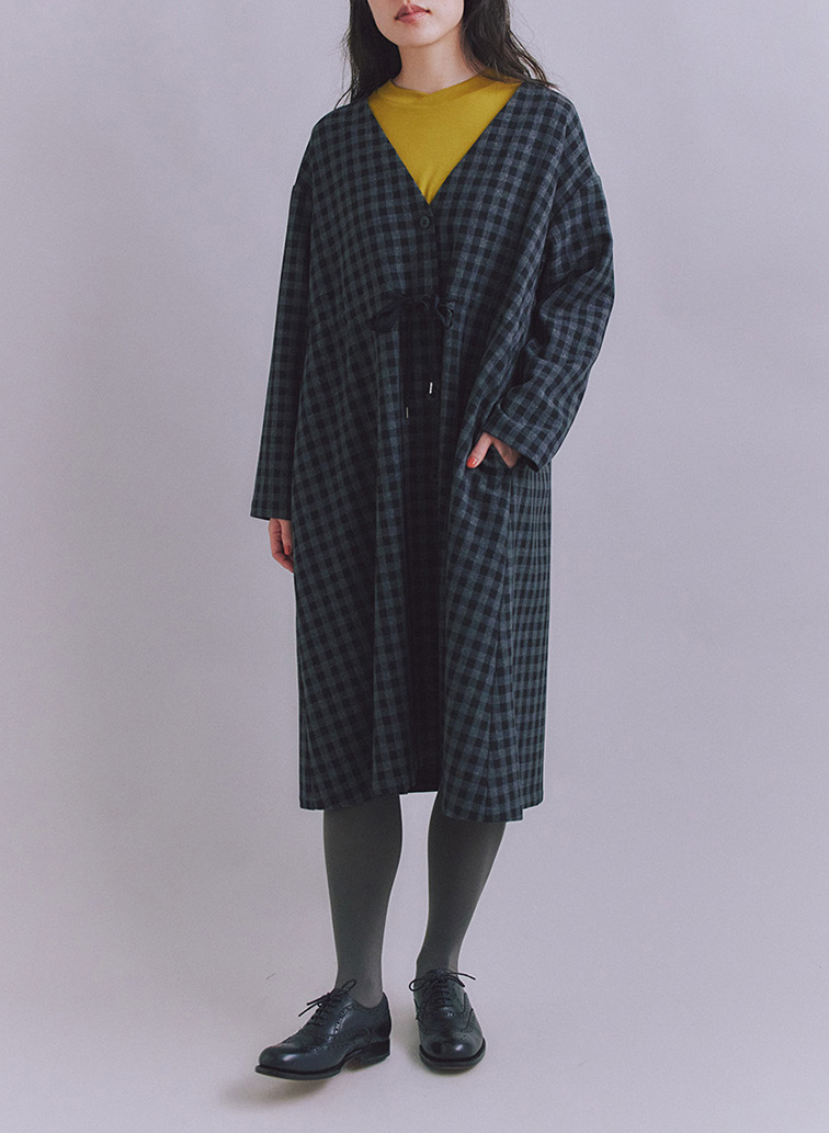 【ウォッシャブル】Woolish Block Check リボンドロストドレス 詳細画像 Black 3