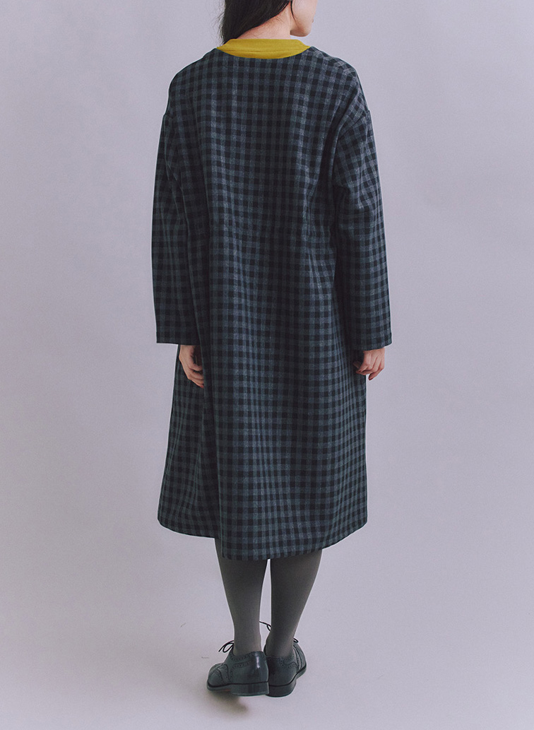 【ウォッシャブル】Woolish Block Check リボンドロストドレス 詳細画像 Black 5