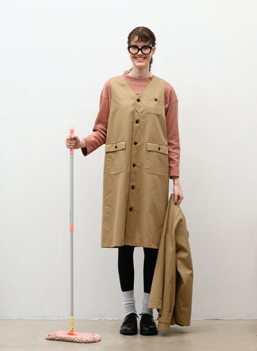 Coated Cotton Poly Twill ハーフムーンポケットドレス 詳細画像 Beige 4