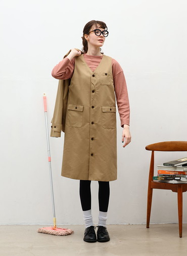 Coated Cotton Poly Twill ハーフムーンポケットドレス 詳細画像 Beige 8