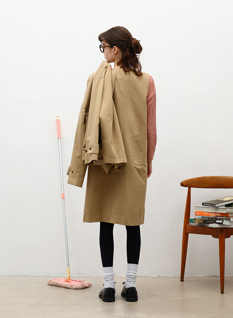 Coated Cotton Poly Twill ハーフムーンポケットドレス 詳細画像 Beige 9