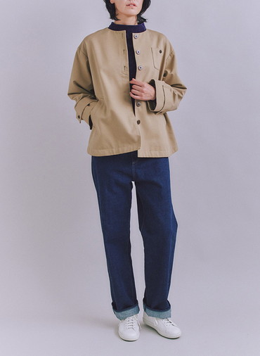 Coated Cotton Poly Twill ヘンリーハーフコート 詳細画像 Beige 4