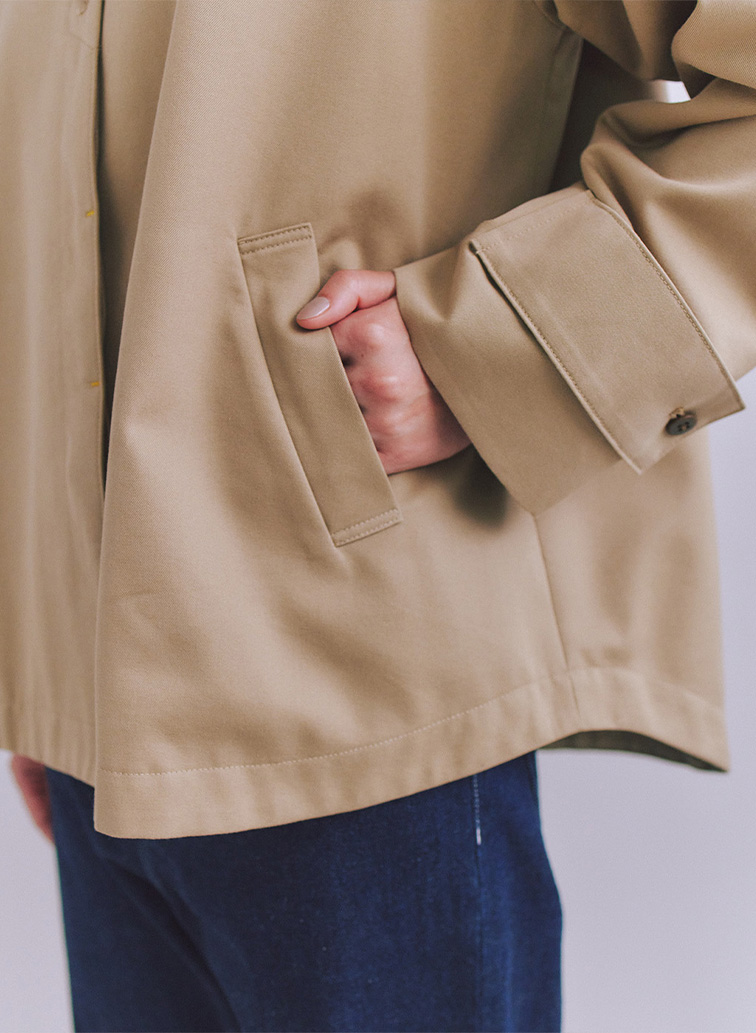 Coated Cotton Poly Twill ヘンリーハーフコート 詳細画像 Black 4