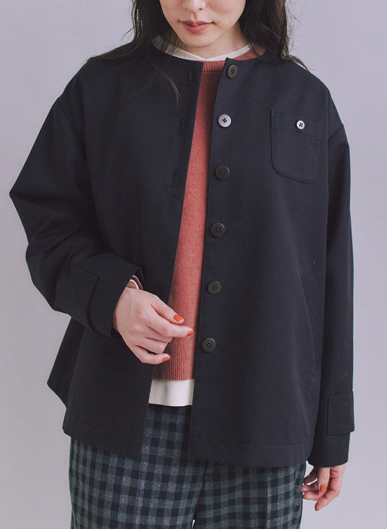 Coated Cotton Poly Twill ヘンリーハーフコート 詳細画像 Black 2