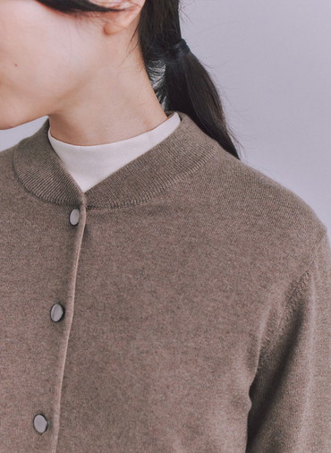 【ウォッシャブル】Organic Cotton Blend Plating ニットブルゾン 詳細画像 Dark Brown 5
