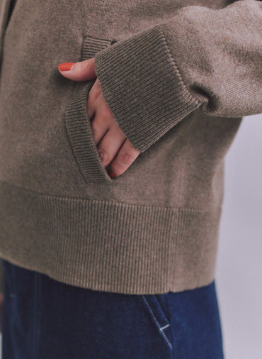 【ウォッシャブル】Organic Cotton Blend Plating ニットブルゾン 詳細画像 Dark Brown 6
