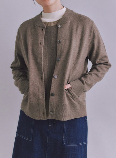 【ウォッシャブル】Organic Cotton Blend Plating ニットブルゾン 詳細画像 Dark Brown 7