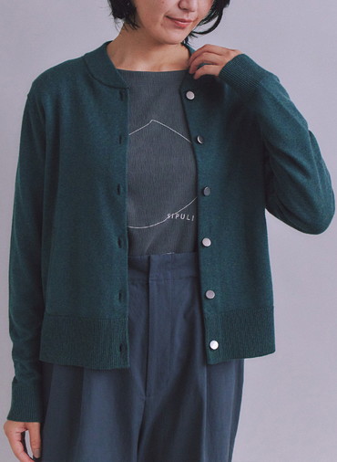 【ウォッシャブル】Organic Cotton Blend Plating ニットブルゾン 詳細画像 Green 2
