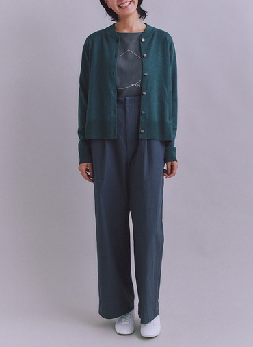 【ウォッシャブル】Organic Cotton Blend Plating ニットブルゾン 詳細画像 Green 4