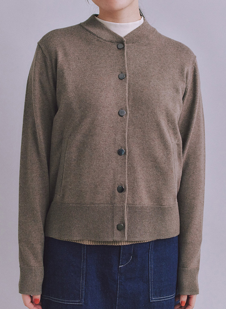 【ウォッシャブル】Organic Cotton Blend Plating ニットブルゾン 詳細画像 Dark Brown 2