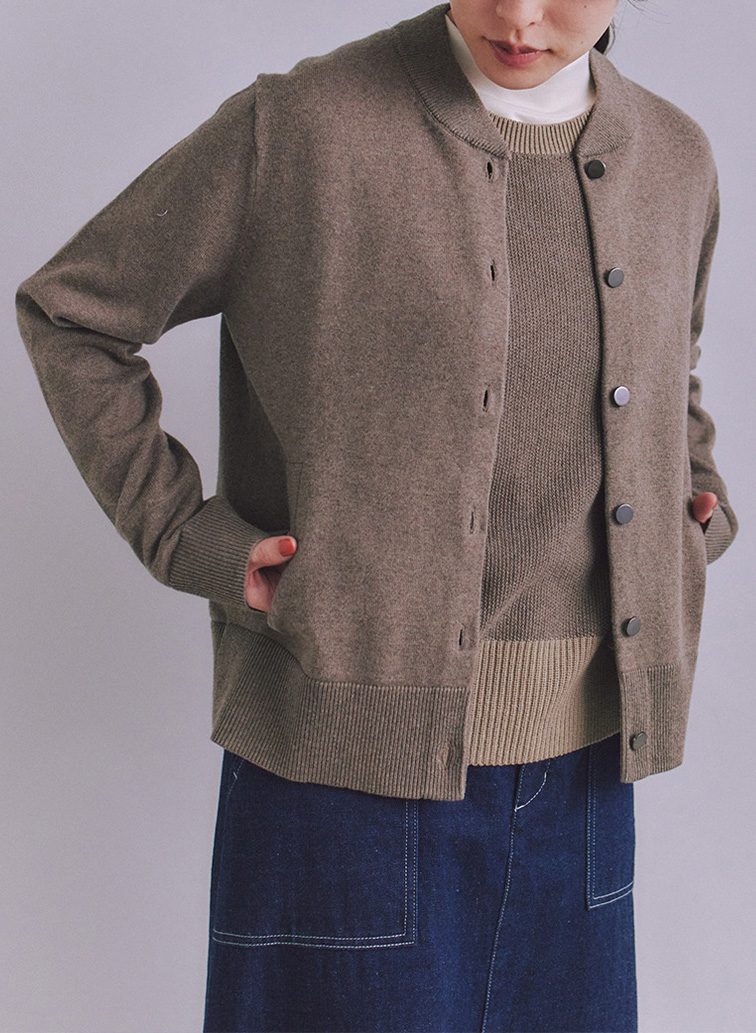 【ウォッシャブル】Organic Cotton Blend Plating ニットブルゾン 詳細画像 Dark Brown 8